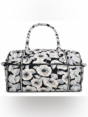 Vera Bradley Floral Weekender Bag Black Ivory Quilted Travel Duffle Tote